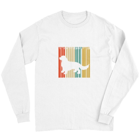 Cavalier King Charles Spaniel Pet Retro 1970s Dog Silhouette Long Sleeves