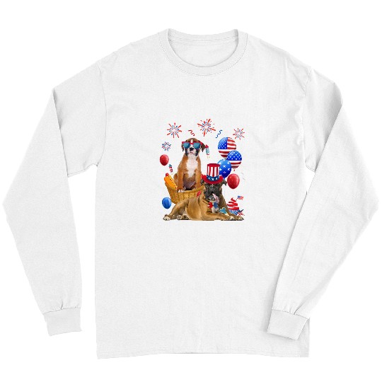 Boxer Pet 4th Of July American Flag Balloons Glasses Men Long Sleeves