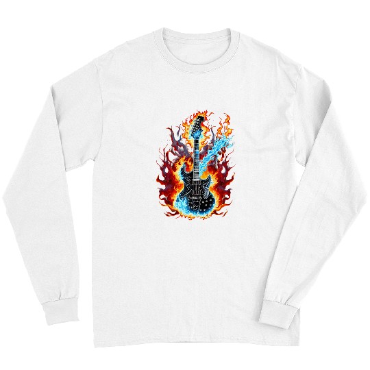 Funny Guitar Burning Guitar A Fiery and Fearless Tribute 1 Guitarist Long Sleeves
