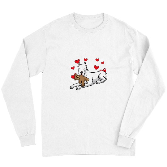 Dogo Argentino Pet Dog With Stuffed Animal And Hearts 1 Long Sleeves