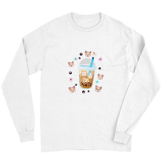 Corgi Pet Boba Tea Bubble Tea Anime Kawaii Neko Funny Corgi Long Sleeves
