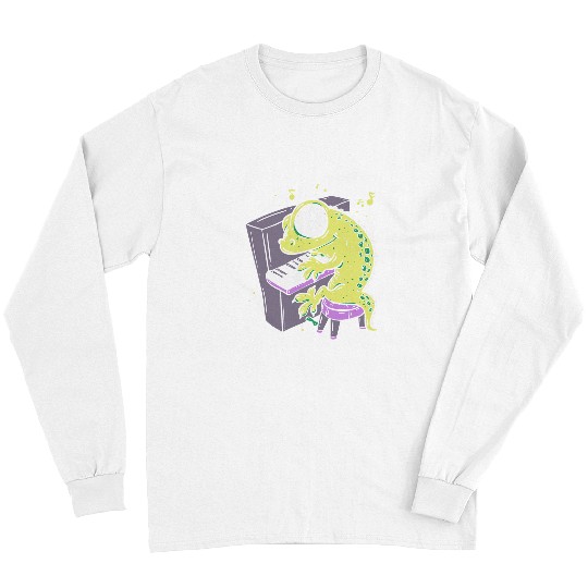 Funny Piano Music Lizard Reptile Playing Piano Amphibious Pet Long Sleeves