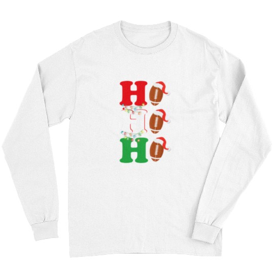 Sport American Football Ho Ho Ho Santa Hat American Football Funny Christmas Light Long Sleeves