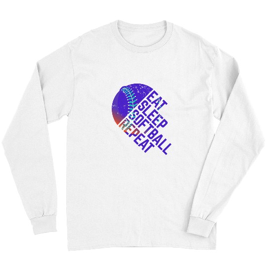 Softball Gift Eat Sleep Softball Repeat Funny Bat Ball Player Sports Gag 2 Long Sleeves