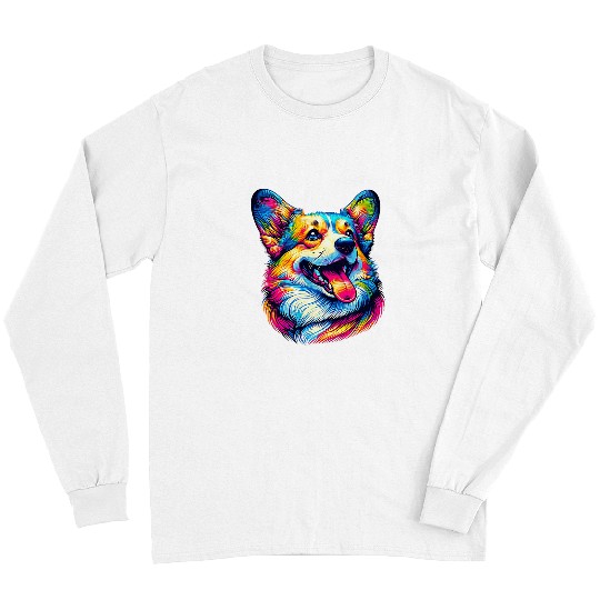 Corgi Pet Colorful Happy Corgi Dog Puppy Lover Laughing Happy Long Sleeves