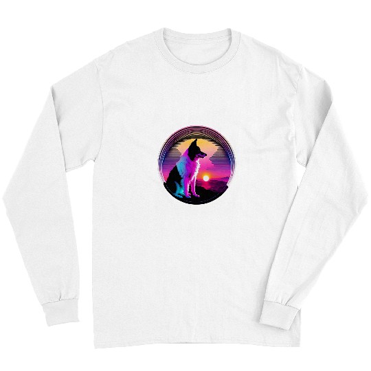 Border Collie Pet Synthwave 80s Retrowave Aesthetic Long Sleeves
