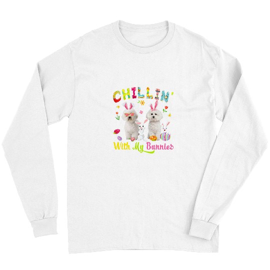 Bichon Pet Frise Chillin With My Bunnies Cute Bunny Bichon Frise Dog Bunnies Long Sleeves