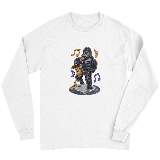 Funny Saxophone Gorilla Playing Saxophone Hilarious Retro vintages Design Long Sleeves