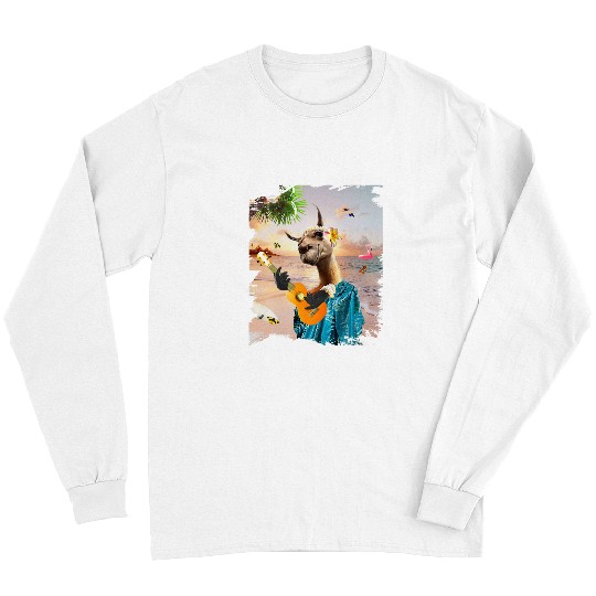 Funny Ukulele Lama Llama Aloha Hawaiian Llama Playing Ukulele Beach Funny Long Sleeves