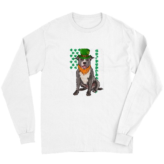 Bull Terrier Pet Stafford Bull Terrier St Patricks Day Irish American Flag Long Sleeves