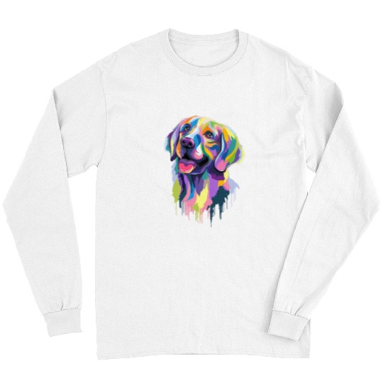 Golden Retriever Pet Face Watercolor Colorful Pop Art Long Sleeves