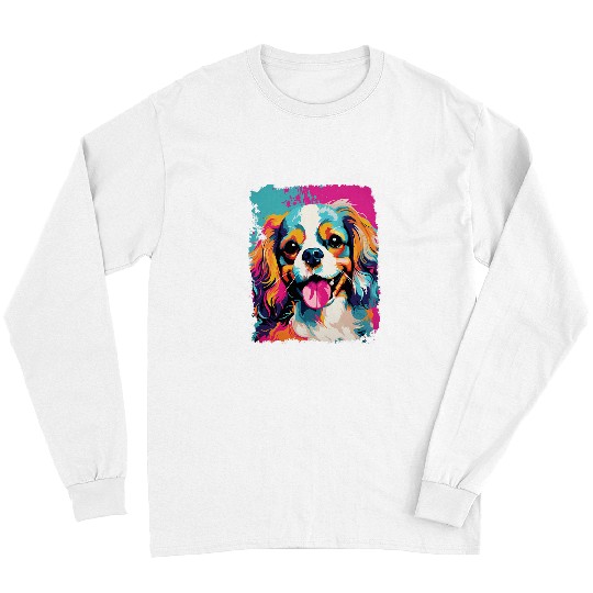 Cavalier Pet Pop Art Dog Pink Cavalier King Charles Spaniel Long Sleeves