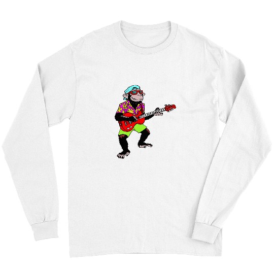 Funny Guitar Monkey Lover Perfect Birthday Gaming Gamer Boys monkey play Guitarist Long Sleeves