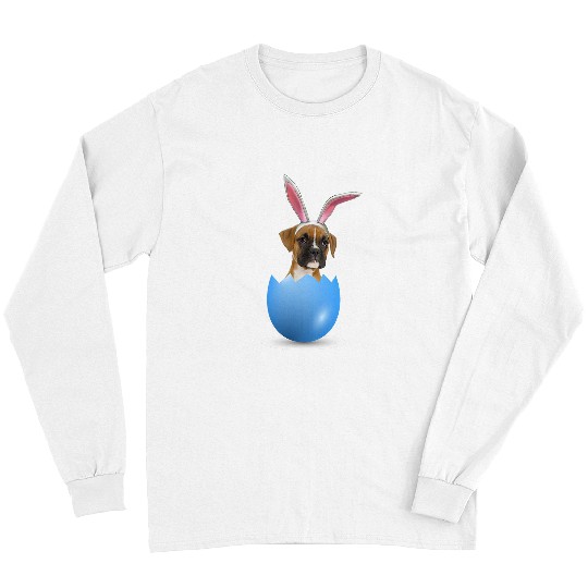 Boxer Pet Bulldog Easter Bunny Colored Egg Hunting Sunday Dog Long Sleeves
