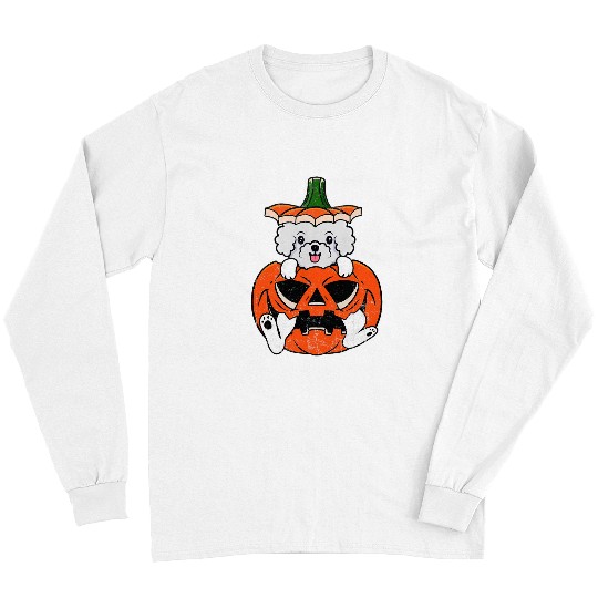 Bichon Pet Frise Halloween Dog Owner Pumpkin Funny Men Women Kid Long Sleeves