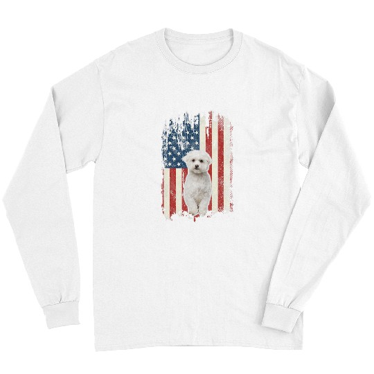 Bichon Pet Frise Distressed Bichon Frise American Flag Patriotic Long Sleeves