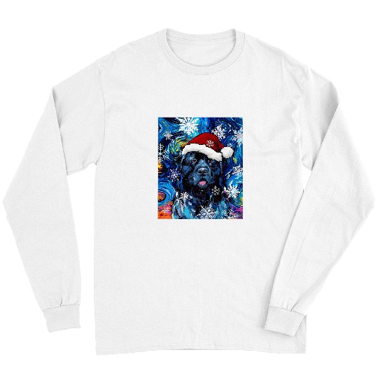 Newfoundland Pet Starry Night Christmas Santa Dog Art by Aja Long Sleeves