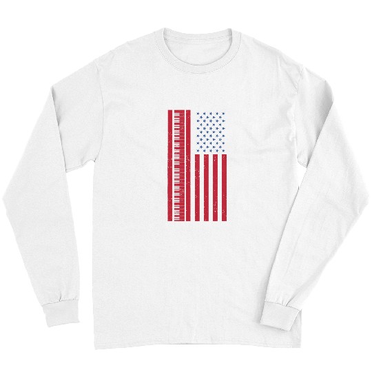 Funny Piano US Flag Keyboard Proud American Pianist Musician Piano Long Sleeves