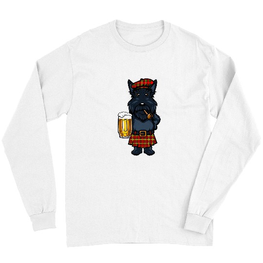 Scottish Terrier Pet Scotland Tartan Day Scottish Terrier Kilt Drinking Beer Long Sleeves