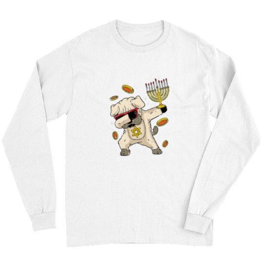 Pug Pet Dog Hanukkah Funny Pug Dabbings Chanukah Jewish Holiday Long Sleeves