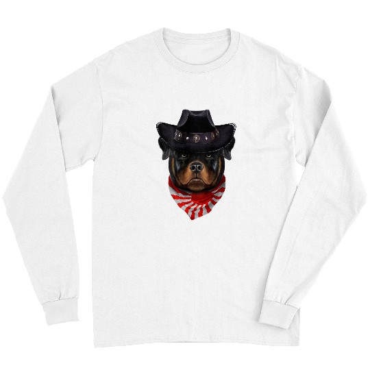 Rottweiler Pet in Cowboy Hat and Flag of Japan Bandana Long Sleeves