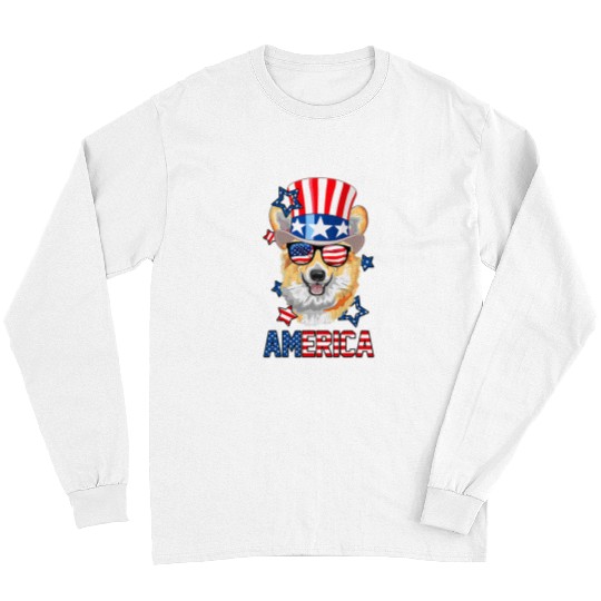 Corgi Pet Dog Corgi America 4th of July USA Flag Independence Day 457 Long Sleeves