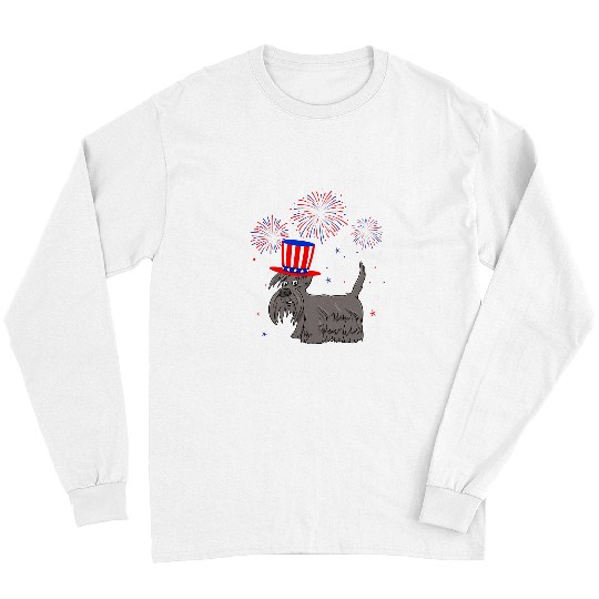 Scottish Terrier Pet Red White Blue Fireworks 4th Of July Long Sleeves