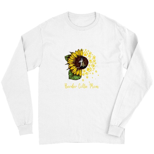 Border Collie Pet Womens Sunflower Border Collie Mom Dog Lover Funny Long Sleeves