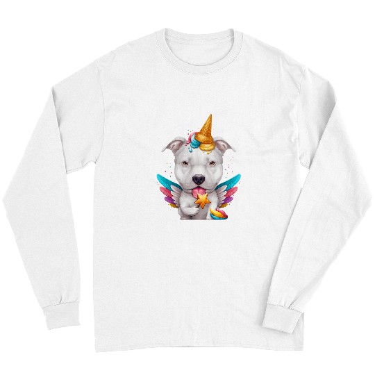 Bull Terrier Pet White American Pit Bull Terrier Ice Cream Unicorn Long Sleeves