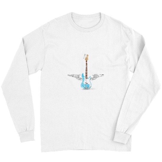 Funny Guitar Bass guitar Angel Wings Rock Band Distressed Guitarist Long Sleeves