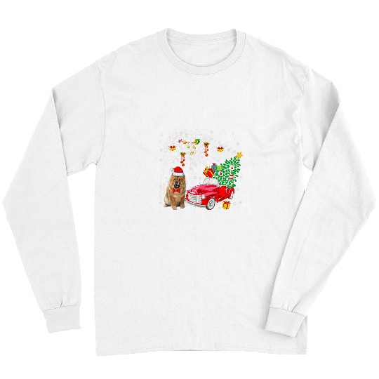 Chow Chow Pet Santa Chow Chow Red Pickup Truck Carrying xmass Tree Family Long Sleeves