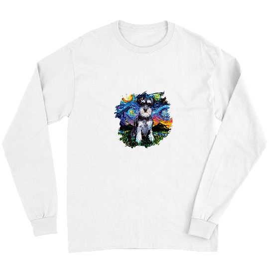 Schnauzer Pet Starry Night Impressionist Dog Art by Aja Long Sleeves