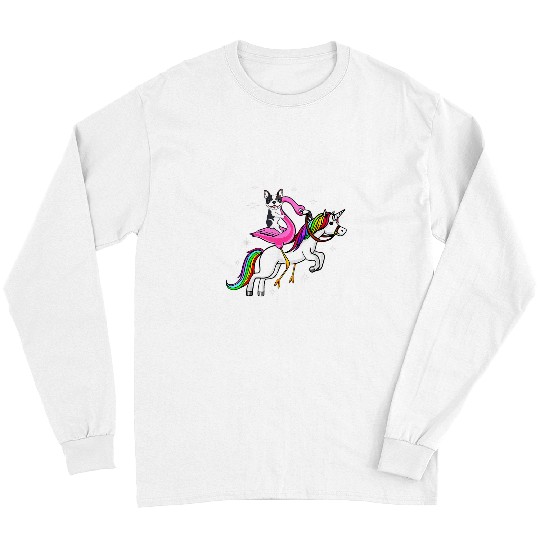 French Bulldog Pet Unicorns Frenchie French Bulldog Riding Flamingo Unicorns Lover Long Sleeves