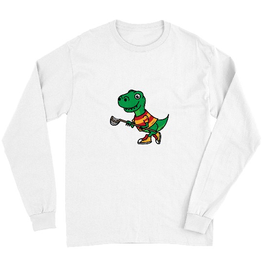 Sport Lacrosse Dino Dinosaur Playing Lacrosse Cool Dino Team Sport Gift Long Sleeves