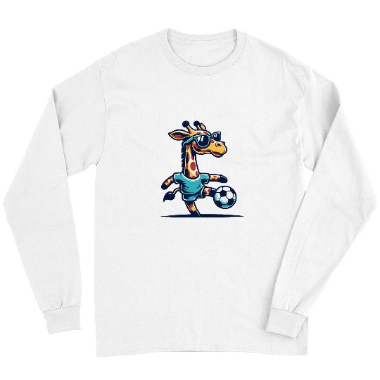 Sport Soccer Funny Giraffe Design Giraffe Playing Soccer Tee Long Sleeves