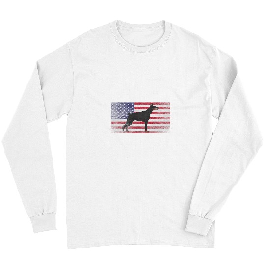 Doberman Pet Pinscher Dog Pet 4th of July American Flag America Long Sleeves