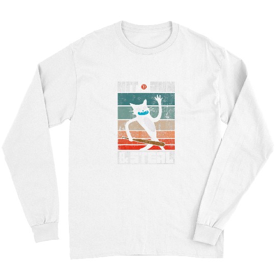 Sport Baseball Cat Hit Run Steal Baseball Bat Cat Funny Sport 2 Long Sleeves