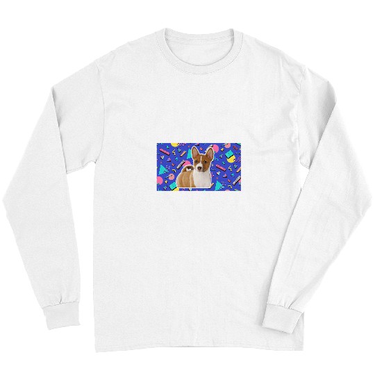 Basenji Pet Dog Basenji 90s Sticker Pattern Dog Long Sleeves