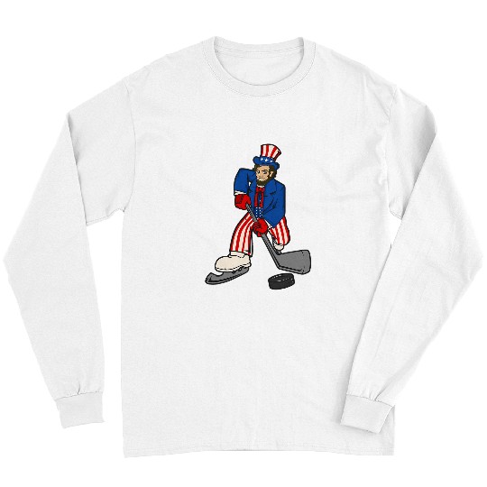 Sport Hockey Abraham Lincoln Playing Hockey Funny 4th of July Hockey 0 Long Sleeves
