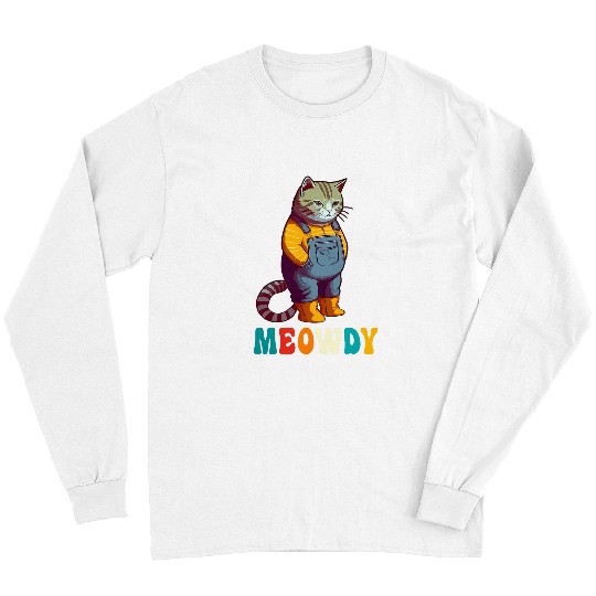 Funny Cat Farmer Meme Meow Howdy Meowdy Long Sleeves