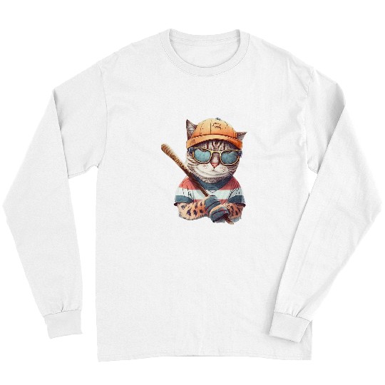 Sport Hockey Cat Vintage Retro Cat Playing Hockey Hockey Stick Kitties Love 3 Long Sleeves