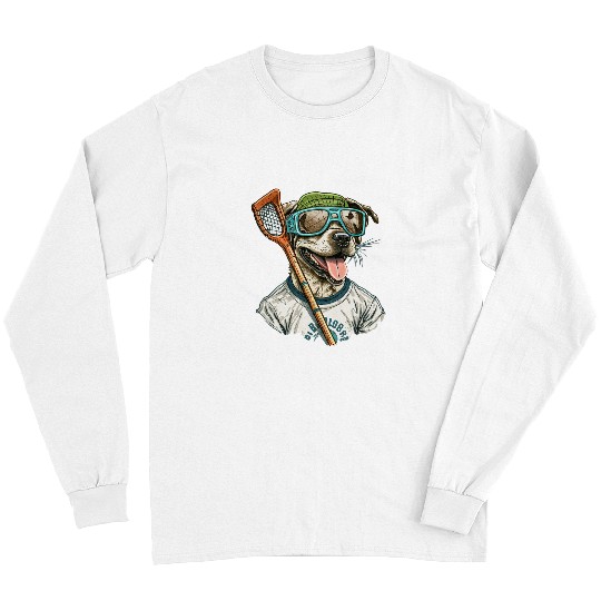 Sport Lacrosse Gift vintages Retro Dog Playing Lacrosse Lax Stick Puppy Lover 9 1 Long Sleeves