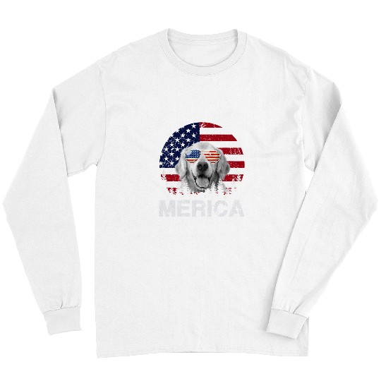 Golden Retriever Pet vintages Merica Golden Retriever Dog 4th of July USA Flag 135 Long Sleeves