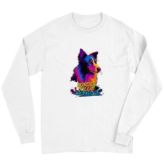 Border Collie Pet Vaporwave Border Collie Walking Club Retro 80sInspired Long Sleeves