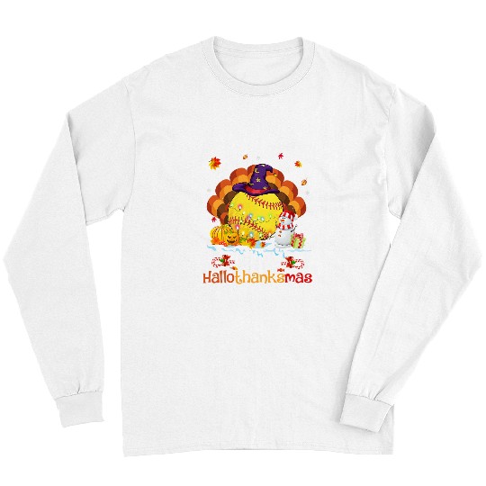 Softball Gift Happy HalloThanksMas Thanksgiving Christmas Gifts46 Long Sleeves