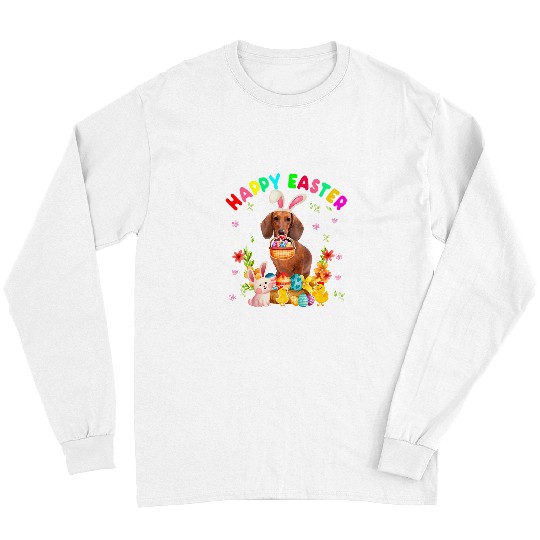 Dachshund Pet Happy Easter Funny Easter Day Dachshund Bunny Eggs Lover Long Sleeves