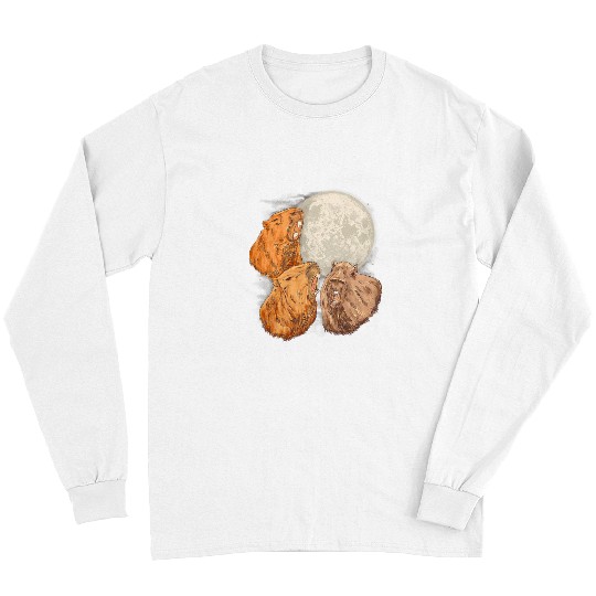 capybaras Mammal 3 Moon capybaras Funny Three capybarass And Moon Pun Humor Long Sleeves