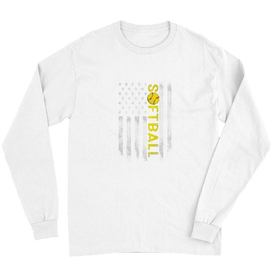 Softball Gift Mens American Flag Softball Ball Funny Softball Team Player Fans 97 Long Sleeves