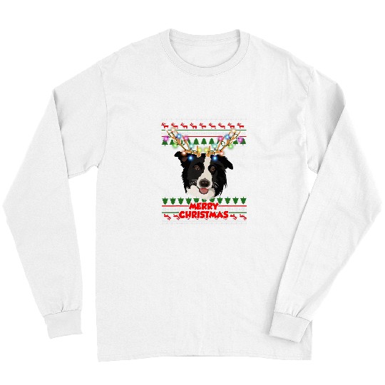 Border Collie Pet xmass Border Collie with Antler Ugly Dog Christmas Long Sleeves