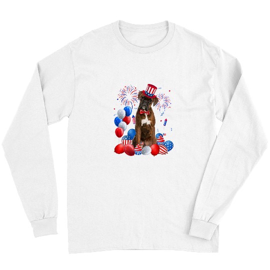 Boxer Pet 4th Of July Balloons American Flag Dog Lover Long Sleeves